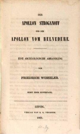 Der Apollon Stroganoff und der Apollon von Belvedere : Eine archäologische Abhandlung. Nebst einer Kupfertafel