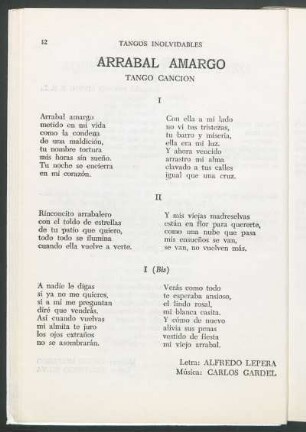 Arrabal amargo : Tango canción
