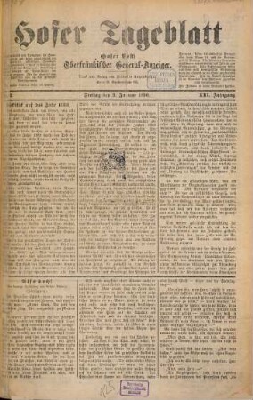 Hofer Tageblatt : oberfränkischer Generalanzeiger ; unparteiische und unabhängige Zeitung. 1890,1/6 = Jg. 12