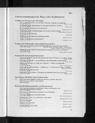 Lehrveranstaltungen für Hörer aller Fachbereiche