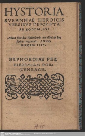 Hystoria Susannae Heroicis Versibus Descripta Ab Eodem