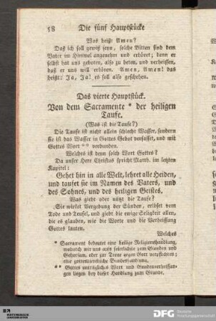 Das vierte Hauptstück. Von dem Sacramente der heiligen Taufe.