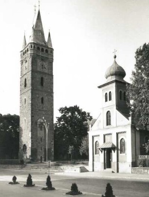 Baia Mare, Rumänien. Stephansturm (14. und 19. Jh.) und Kirche (19. Jh.)