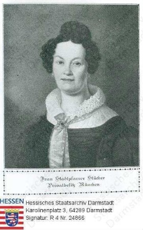 Stücker, N. N. geb. Zimmermann / Porträt, Brustbild, mit Bildlegende