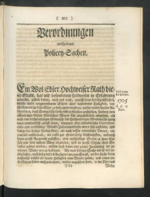 Verordnungen verschiedener Policey-Sachen