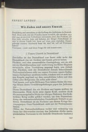 Wir Juden und unsere Umwelt