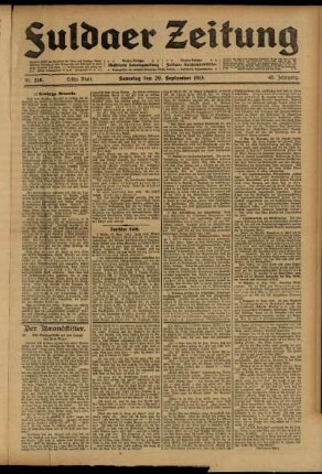 Erste Ausgabe vom Samstag, den 20. September 1913.