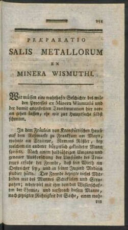 Praeparatio Salis Metallorum Ex Minera Wismuthi
