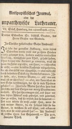 VII. Stück, Hamburg, den 28ten Septb. 1770