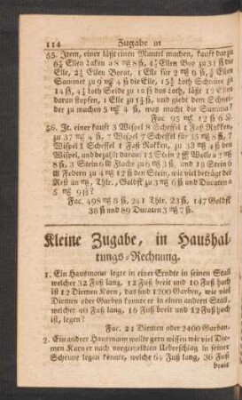 Kleine Zugabe, in Haushaltungs-Rechnung