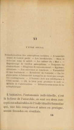 XI L'Être Social
