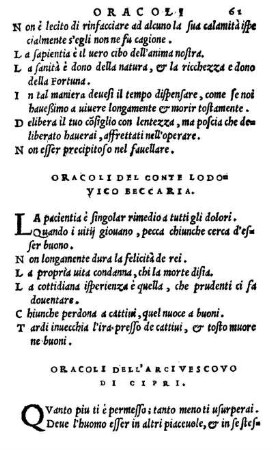 Oracoli Del Conte Lodovico Beccaria.