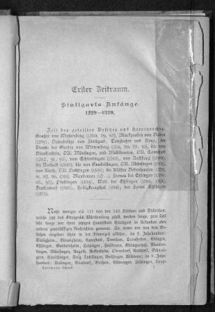 Erster Zeitraum. Stuttgarts Anfänge. 1229-1320