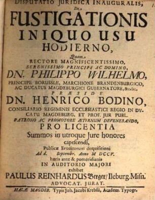 Disputatio Juridica Inauguralis, De Fustigationis Iniquo Usu Hodierno