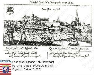 Darmstadt, Panorama mit Sockelinschrift / Motto 'Einigkeit ist die beste Ringmaur einer Stadt'