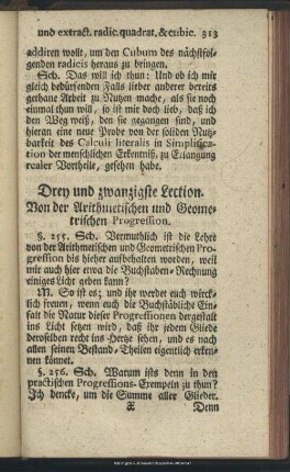 Drey und zwanzigste Lection. Von der Arithmetischen und Geometrischen Progression