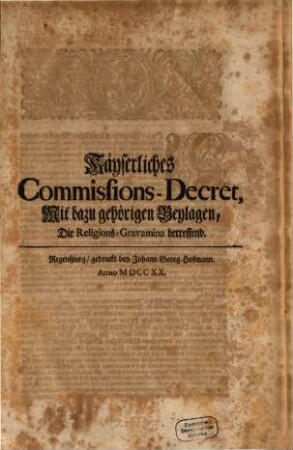 Kayserliches Commissions Decret in materia Religionis