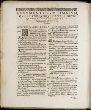 Argumentorum Omnium, Quæ In Unoquoque Capite Horum Quatuor Librorum, Quibus Hi Commentarii scripti sunt, Index.