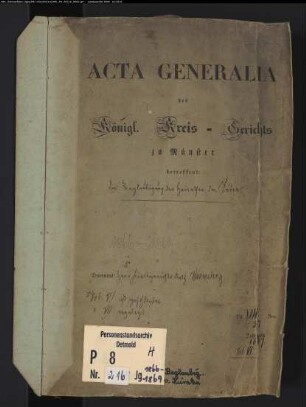 Protokollakten des Kreisgerichts Münster mit den Orten Amelsbüren, Appelhülsen, Bösensell, Havixbeck, Münster, Nottuln, Telgte, Wolbeck und den Bauerschaften Delstrup und Geist, Kirchspiel Lamberti, zu Münster gehörig (Juden H 1866-1869)