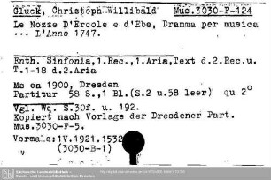 Gluck, Christoph Willibald, Partitur