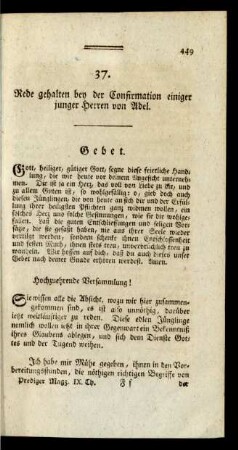 37. Rede gehalten bey der Confirmation einiger junger Herren von Adel.