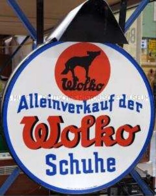 Werbeschild (Ausleger) "Wolko-Schuhe" mit Beleuchtung