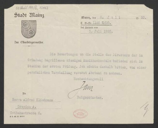 Brief an Alfred Klietmann : 08.07.1920