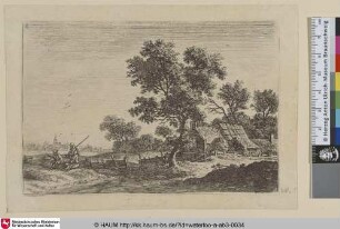 [Drei Bauern bei ihrem Weiler; Three peasants on a knoll outsinde a hamlet]