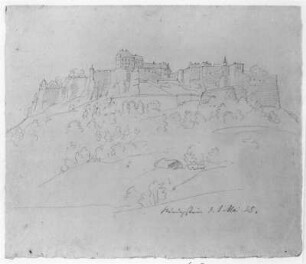 Königstein : Rietschel, Ernst: Königstein. Mai 1825. Bleistift auf beigefarbenem Velin; 18,2 x 21,5 cm. Privatbesitz, WVZ 179
