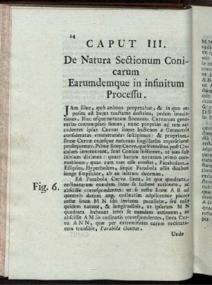 Caput III. De Natura Sectionum Conicarum Earumdemque in infinitum Processu.