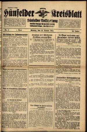 Erste Ausgabe vom Montag, den 13. Januar 1941.