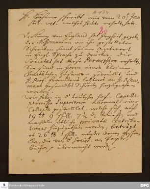 Auszug eines Briefs von Anton Wilhelm Böhme an Georg Heinrich Neubauer.