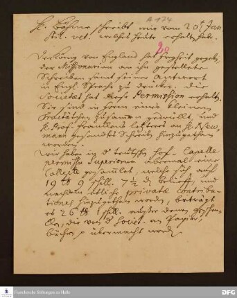 Auszug eines Briefs von Anton Wilhelm Böhme an Georg Heinrich Neubauer.