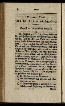 Vierter Titel. Von der Kriminal-Gesetzgebung.