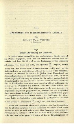 XIII. Grundzüge der mathematischen Chemie.