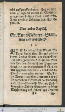 Das ander Capitel. St. Anna Geburts Stammen und Geschlecht.