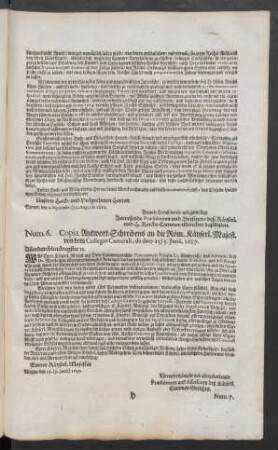 Num. 6. Copia Antwort-Schreibens an die Röm. Käyserl. Majest. von dem Collegio Camerali, de dato 15/5. Junii, 1687.