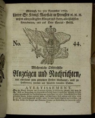 No. 44. Montags, den 3ten November 1760.