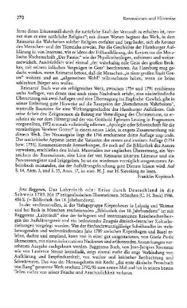 Baggesen, Jens :: Das Labyrinth oder Reise durch Deutschland in die Schweiz 1789, (Bibliothek des 18. Jahrhunderts) : München, Beck, 1986