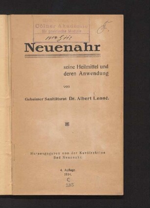 Neuenahr, seine Heilmittel und deren Anwendung