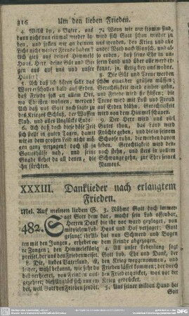 XXXIII. Danklieder nach erlangtem Frieden