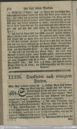 XXXIII. Danklieder nach erlangtem Frieden