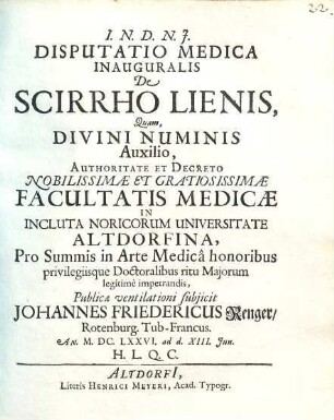 Disputatio Medica Inauguralis De Scirrho Lienis