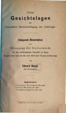 Ueber Gesichtslagen mit besonderer Berücksichtigung der Aetiologie : Inaugural-Dissertation