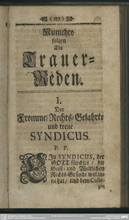 Numehro folgen Die Trauer-Reden