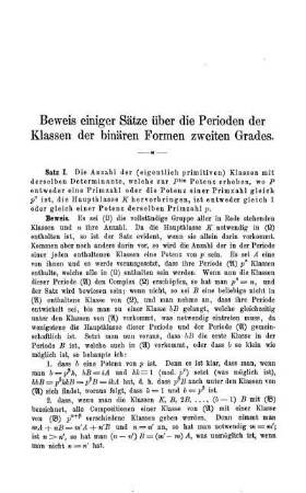 Beweis einiger Sätze über die Perioden der Klassen der binären Formen zweiten Grades.