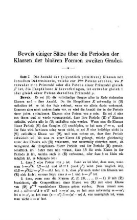 Beweis einiger Sätze über die Perioden der Klassen der binären Formen zweiten Grades.