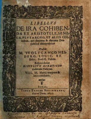 Libellus de ira cohibenda ex Aristotele, Seneca, Plutarcho et aliis collectus