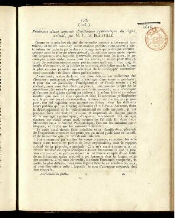 Prodrome d´une nouvelle distribution systématique du règne animal,