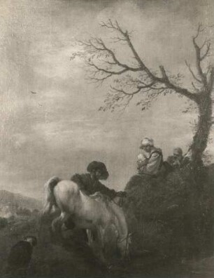 Wouwerman, Philips. Der Schimmel an der Tränke. Eichenholz; 33,5 x 27 cm, bezeichnet. Dresden: Staatliche Kunstsammlungen, Gemäldegalerie Alte Meister Kat. 1908 Nr. 1455